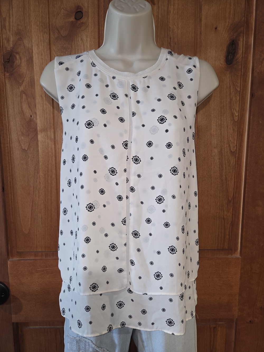 LOFT‎ White Sleeveless Floral Print Layered Blouse